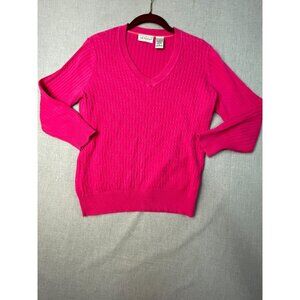 Kim Rogers Women's Pink Cotton Medium V-Neck Knit Long Sleeve Sweater USED